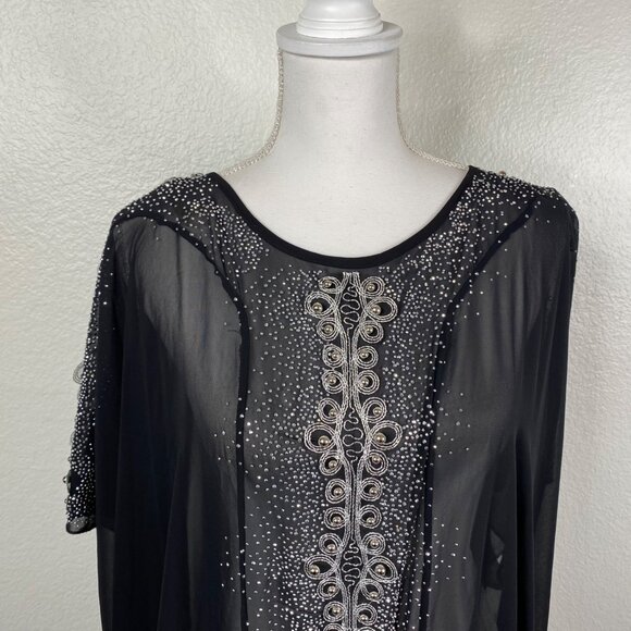 Le Mirage Kaftan Dress Cover Up Semi Sheer Embellished Black Sz 48/XXL Resort - Picture 5 of 14